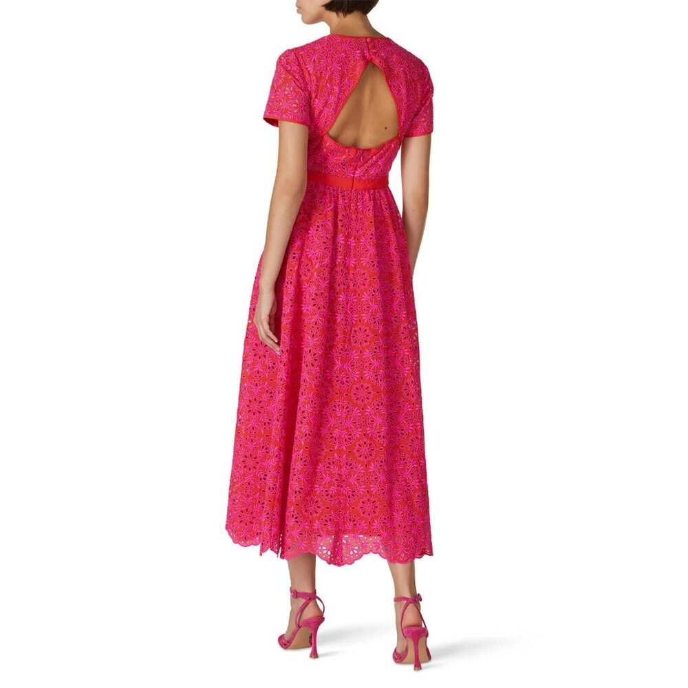 NWT J.Crew Short-sleeve Maxi in Sunset Fuchsia Eyelet Back Cutout Dress 14 - Picture 3 of 12